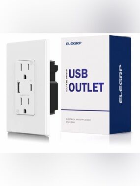 White USB Wall‎ Outlet with Dual USB Ports